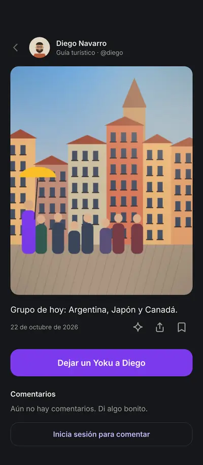 A tour guide's post with a group photo