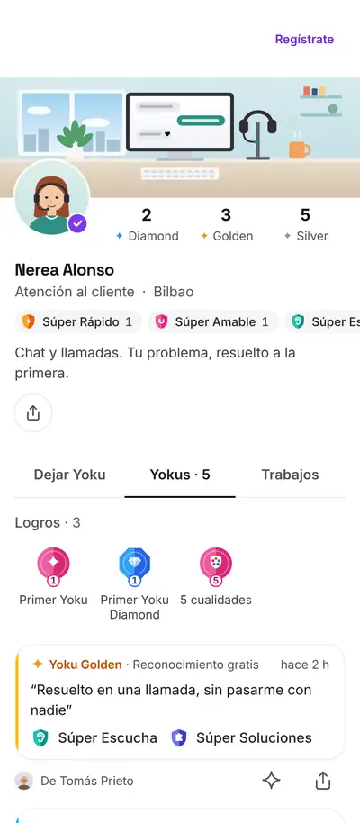A customer service agent's profile and her Yokus