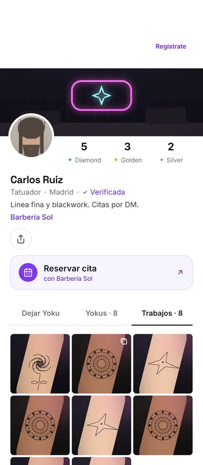 A tattoo artist's work and booking button